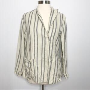 Giorgio Armani Medium M Cream Blue Striped Linen Asymmetrical Blazer  Side Split